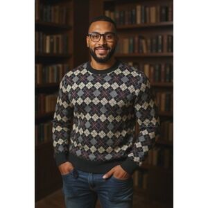 VTG 90's Towncraft JC Penney Argyle Sweater Crewneck Pullover Academia preppy L